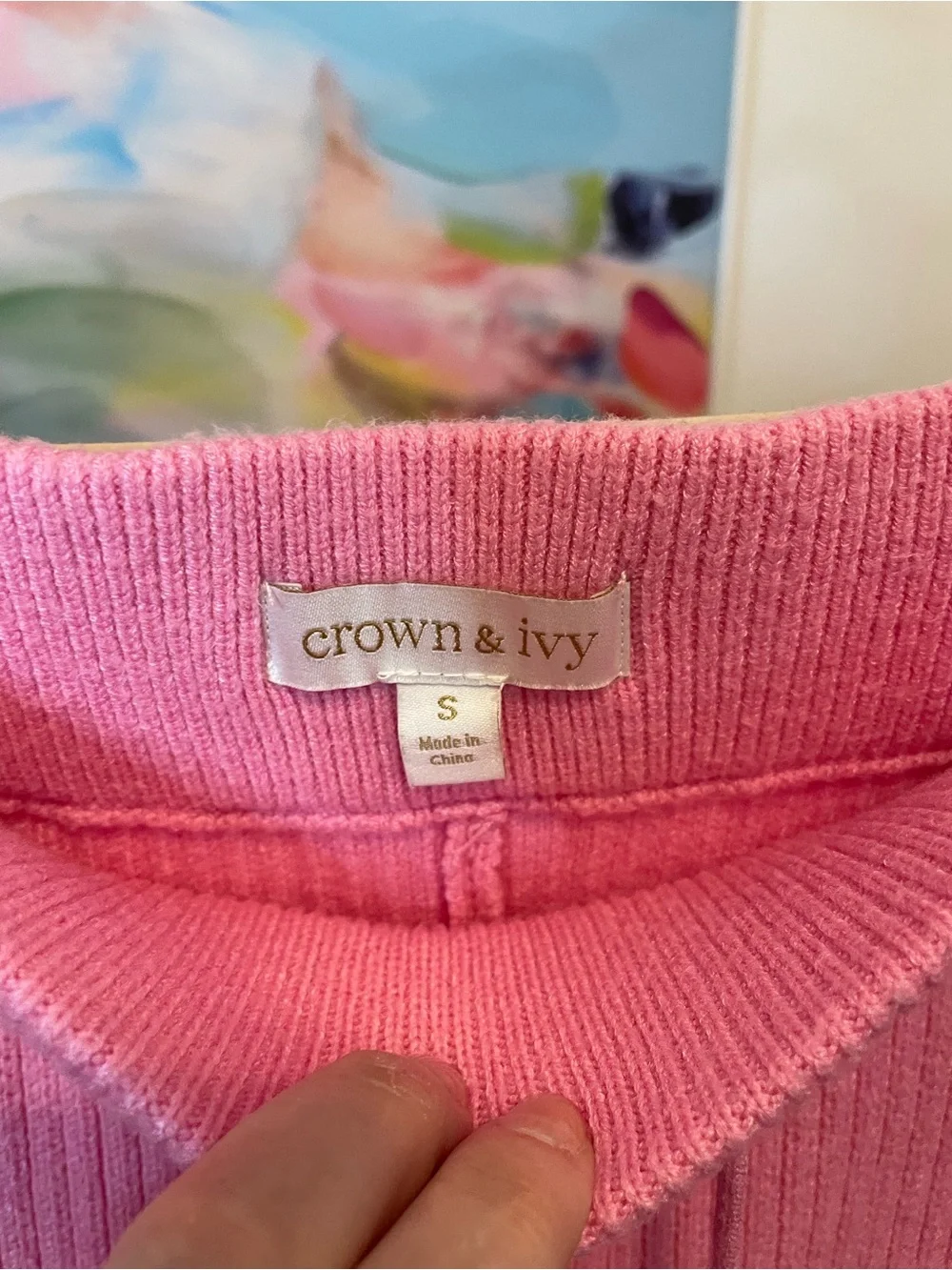crown & ivy Pink Ribbed Drawstring Wide-Leg Pants Small‎